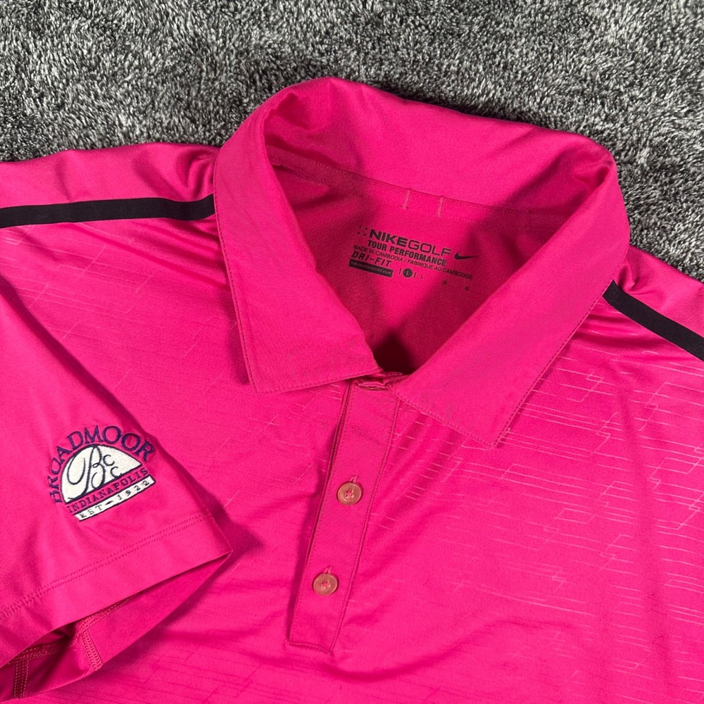 Nike Polo Shirt Mens Large Tour Performance Pink Dri-FIT Broadmoor CC Golf